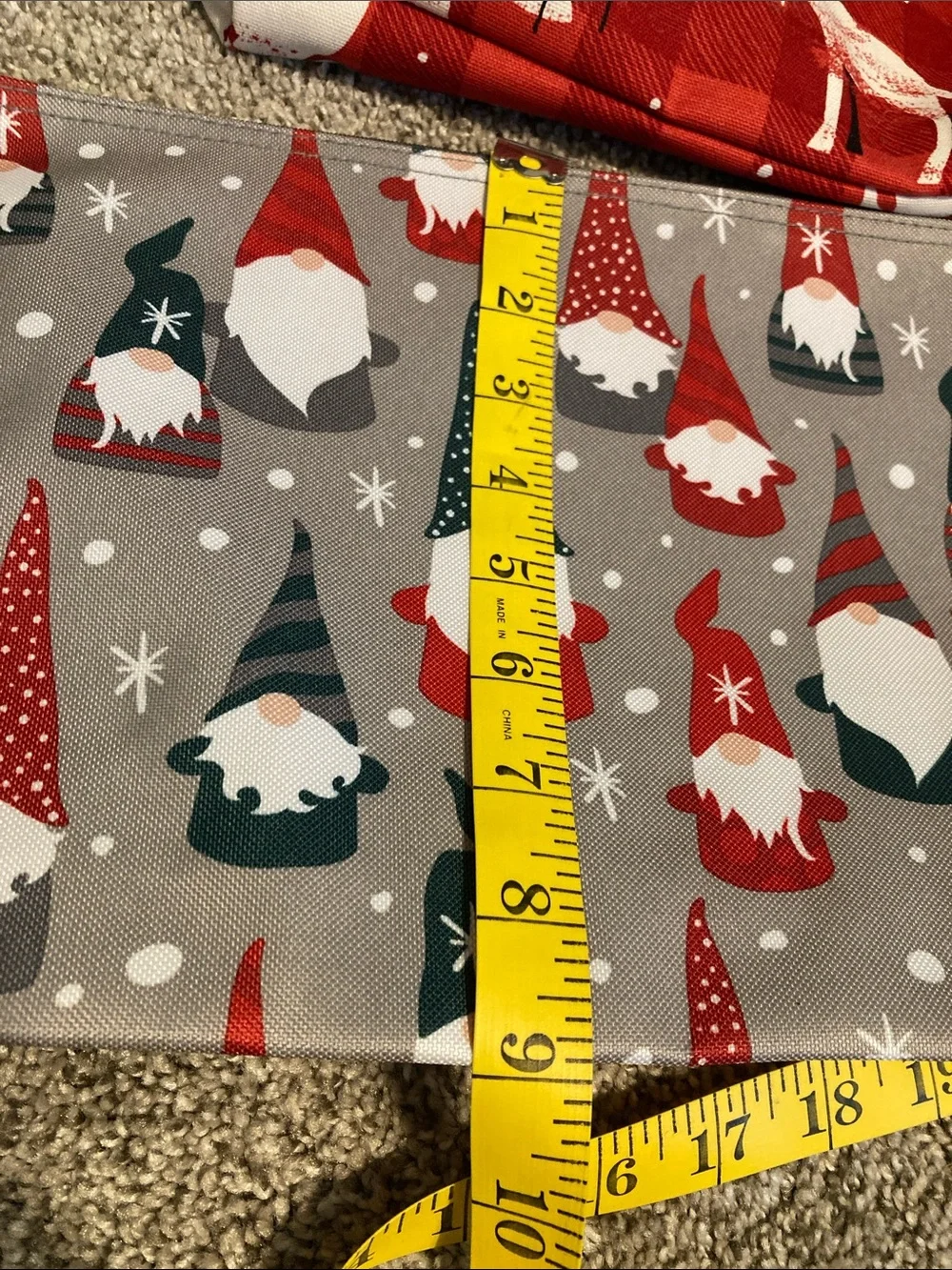 Thirtyone Holiday Moose & Gnome Canvas Zip large Pouches - Red & Gray